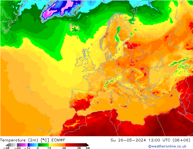 Temperature (2m) ECMWF Su 26.05.2024 12 UTC