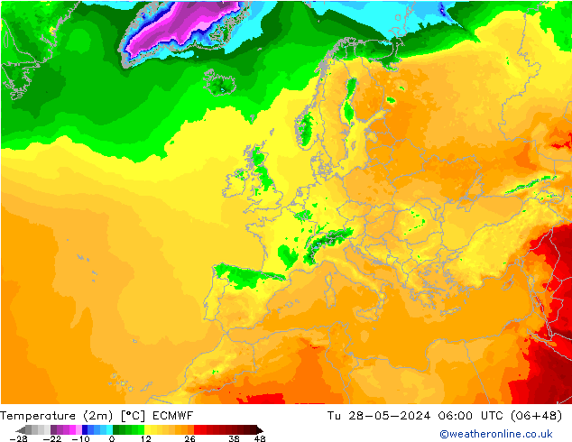 Temperaturkarte (2m) ECMWF Di 28.05.2024 06 UTC