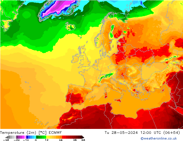 Temperaturkarte (2m) ECMWF Di 28.05.2024 12 UTC