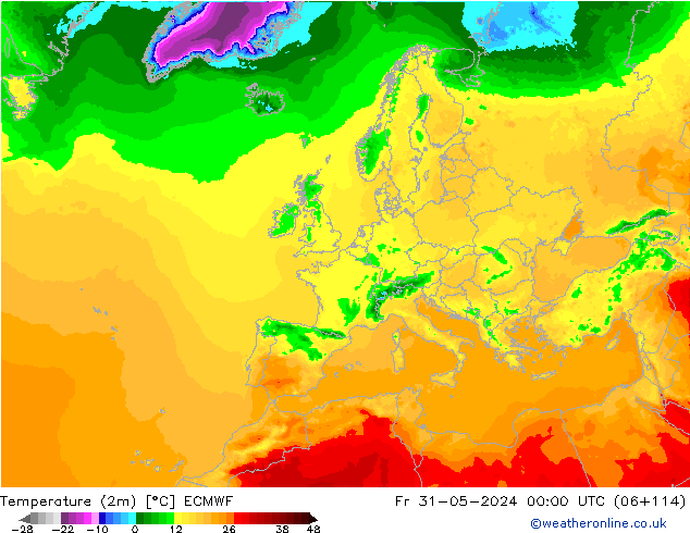 Temperaturkarte (2m) ECMWF Fr 31.05.2024 00 UTC