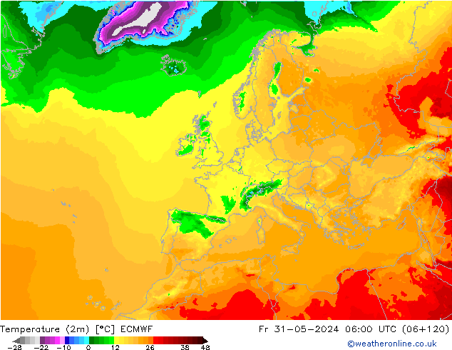 température (2m) ECMWF ven 31.05.2024 06 UTC
