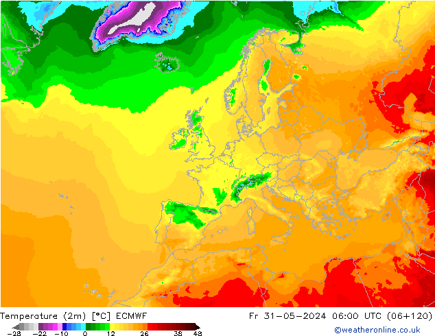 Temperature (2m) ECMWF Fr 31.05.2024 06 UTC