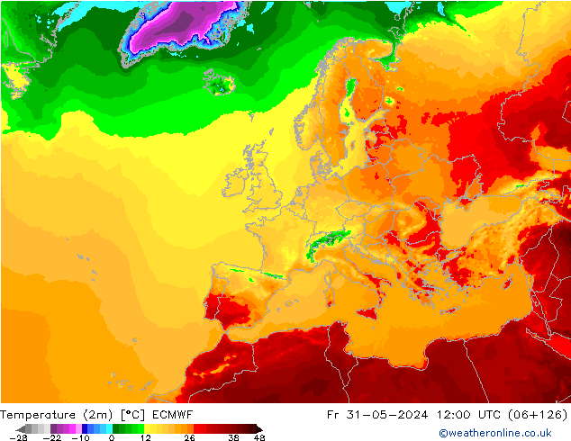 Temperatura (2m) ECMWF Sex 31.05.2024 12 UTC