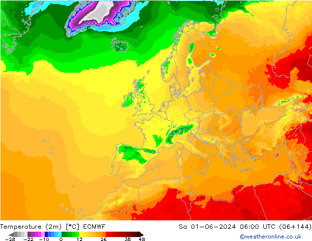 Temperature (2m) ECMWF Sa 01.06.2024 06 UTC