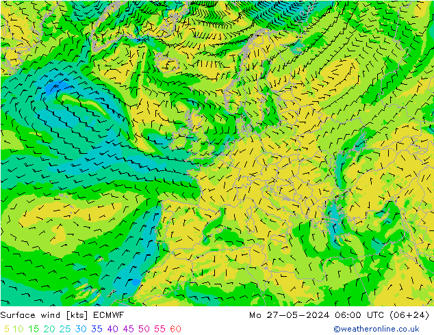 Rüzgar 10 m ECMWF Pzt 27.05.2024 06 UTC