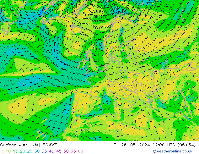 Vento 10 m ECMWF Ter 28.05.2024 12 UTC