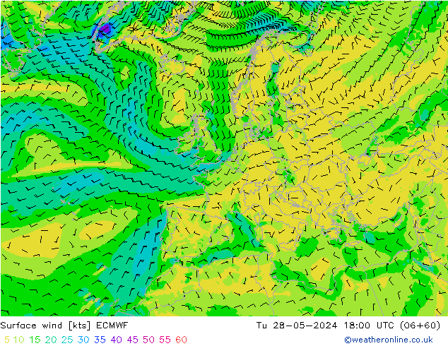 Vento 10 m ECMWF Ter 28.05.2024 18 UTC