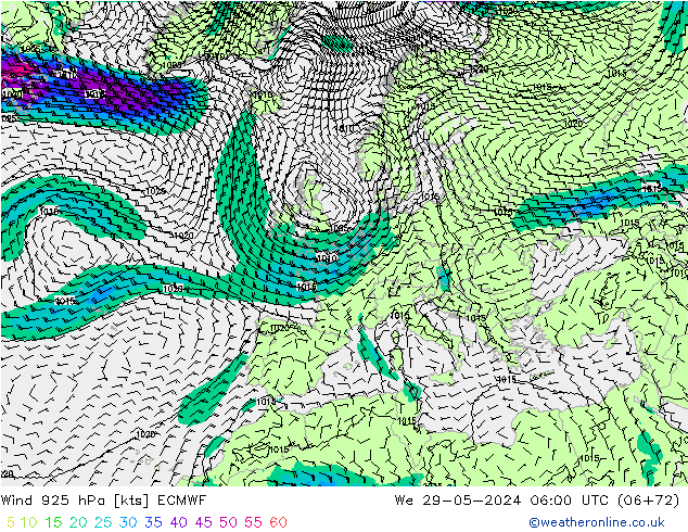 Viento 925 hPa ECMWF mié 29.05.2024 06 UTC