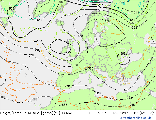 Height/Temp. 500 hPa ECMWF nie. 26.05.2024 18 UTC