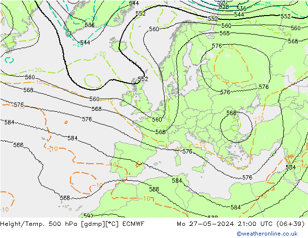 Height/Temp. 500 hPa ECMWF Mo 27.05.2024 21 UTC