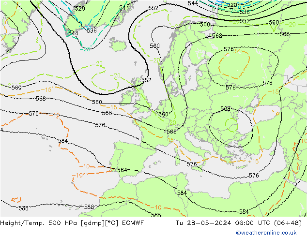 Height/Temp. 500 hPa ECMWF Tu 28.05.2024 06 UTC