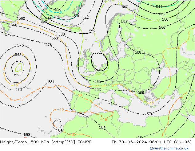 Hoogte/Temp. 500 hPa ECMWF do 30.05.2024 06 UTC