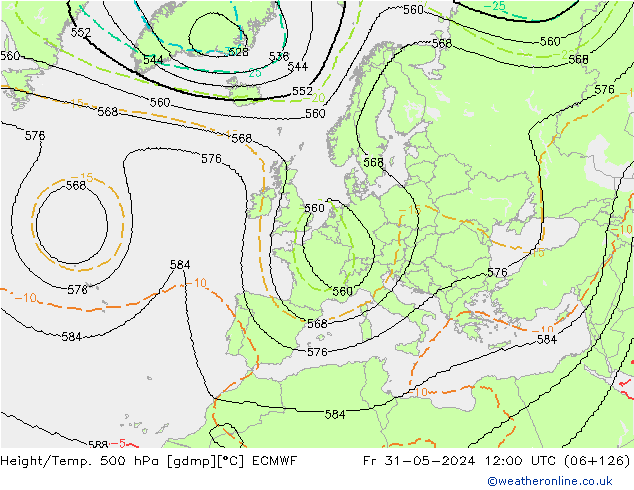 Height/Temp. 500 hPa ECMWF Fr 31.05.2024 12 UTC