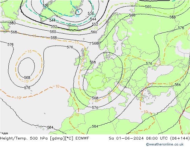 Height/Temp. 500 hPa ECMWF sab 01.06.2024 06 UTC