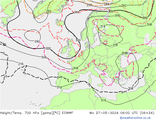 Height/Temp. 700 hPa ECMWF Mo 27.05.2024 06 UTC