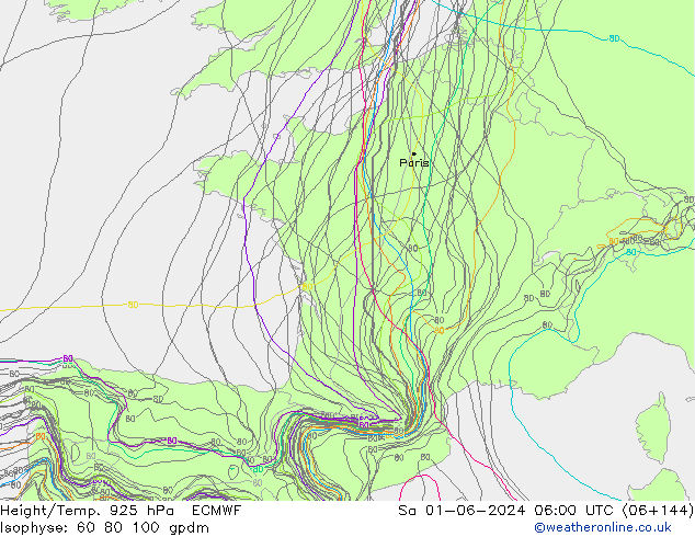 Height/Temp. 925 hPa ECMWF Sa 01.06.2024 06 UTC