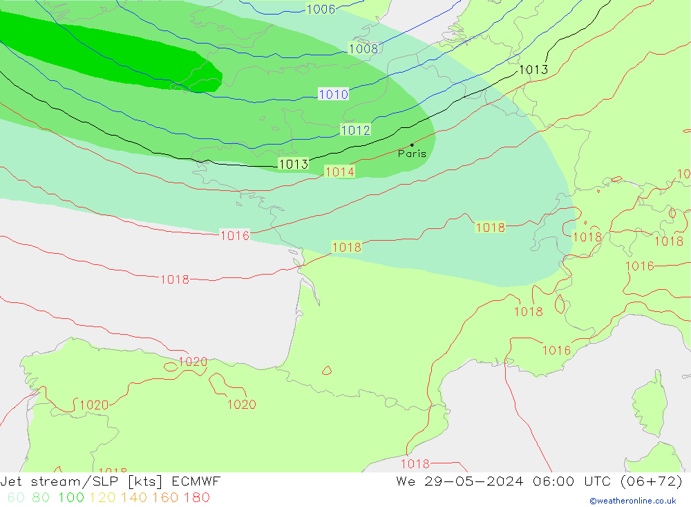 Jet stream ECMWF Qua 29.05.2024 06 UTC