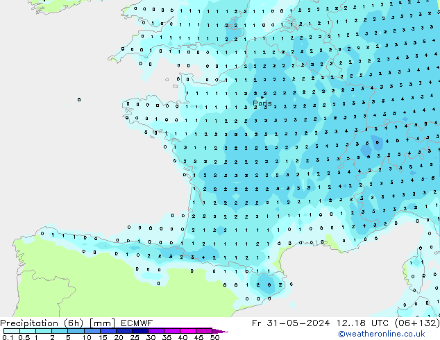 Precipitation (6h) ECMWF Fr 31.05.2024 18 UTC