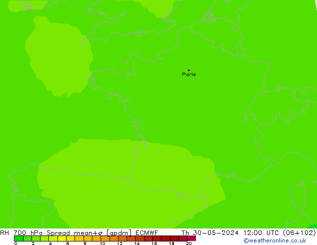 RH 700 hPa Spread ECMWF  30.05.2024 12 UTC