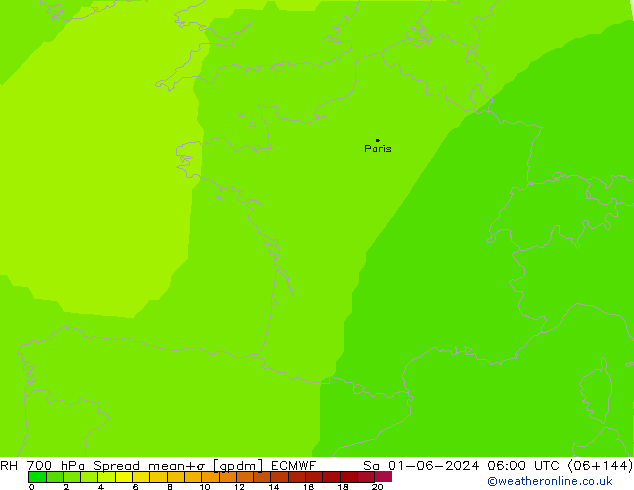 RH 700 hPa Spread ECMWF Sa 01.06.2024 06 UTC