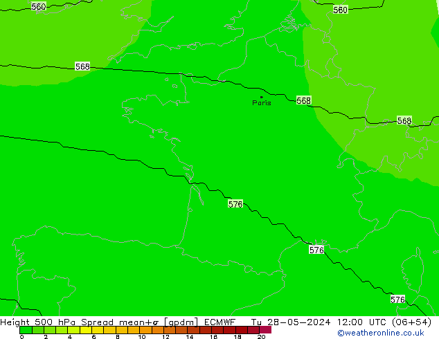 Hoogte 500 hPa Spread ECMWF di 28.05.2024 12 UTC