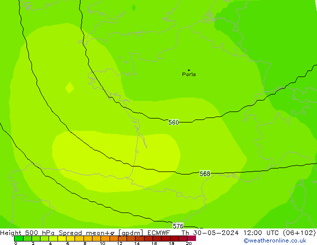 Height 500 hPa Spread ECMWF  30.05.2024 12 UTC