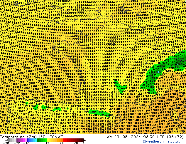 Temperatuurkaart (2m) ECMWF wo 29.05.2024 06 UTC