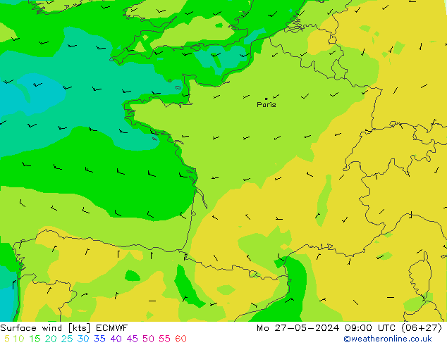 Surface wind ECMWF Mo 27.05.2024 09 UTC