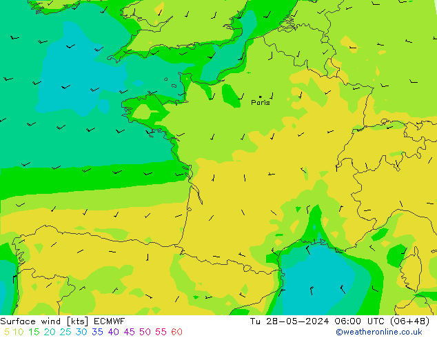 Bodenwind ECMWF Di 28.05.2024 06 UTC