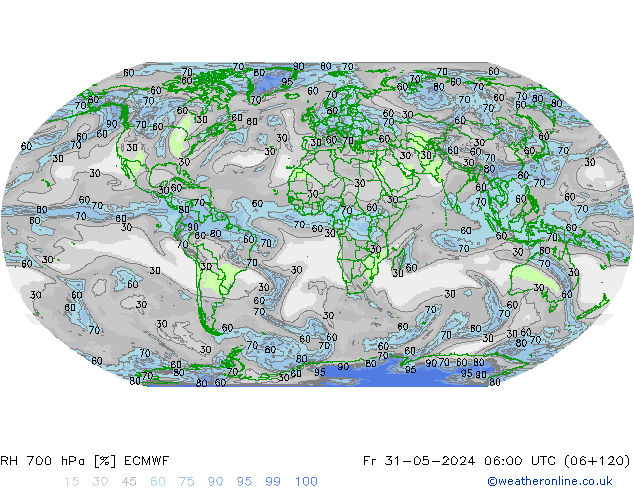 RH 700 гПа ECMWF пт 31.05.2024 06 UTC