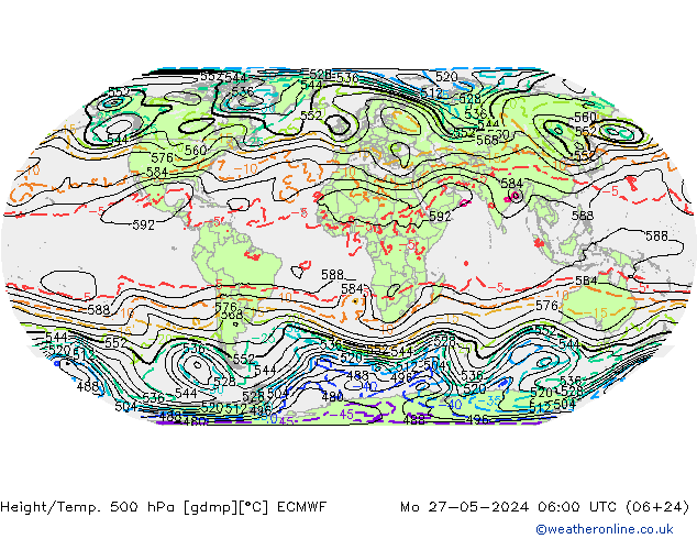 Height/Temp. 500 hPa ECMWF Mo 27.05.2024 06 UTC