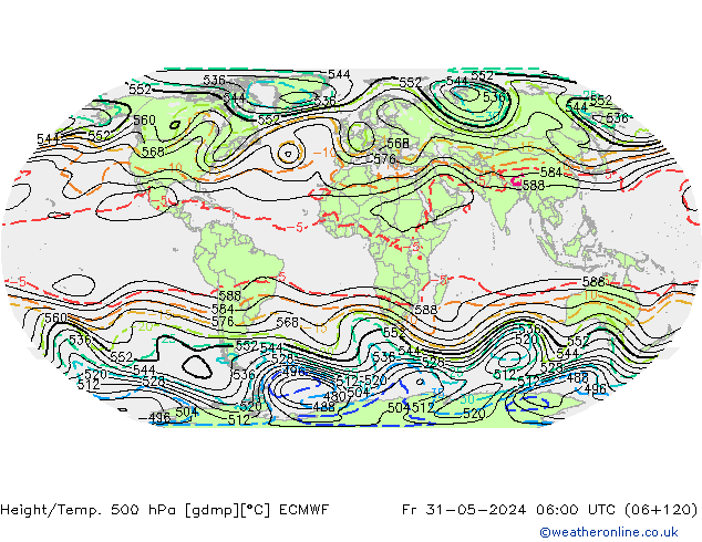 Height/Temp. 500 гПа ECMWF пт 31.05.2024 06 UTC