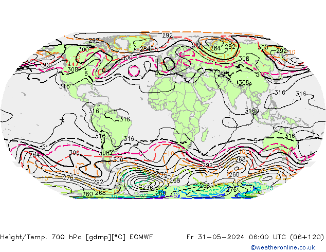 Height/Temp. 700 гПа ECMWF пт 31.05.2024 06 UTC