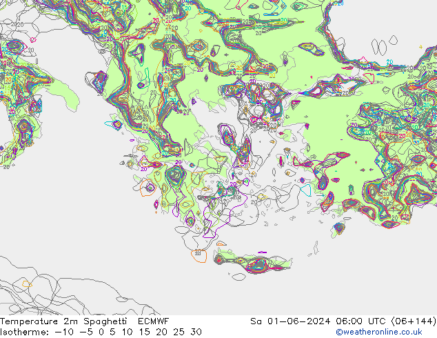 Temperature 2m Spaghetti ECMWF So 01.06.2024 06 UTC