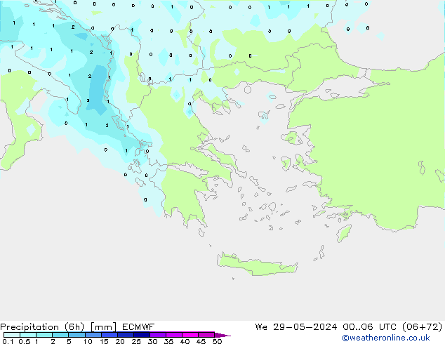 Precipitación (6h) ECMWF mié 29.05.2024 06 UTC