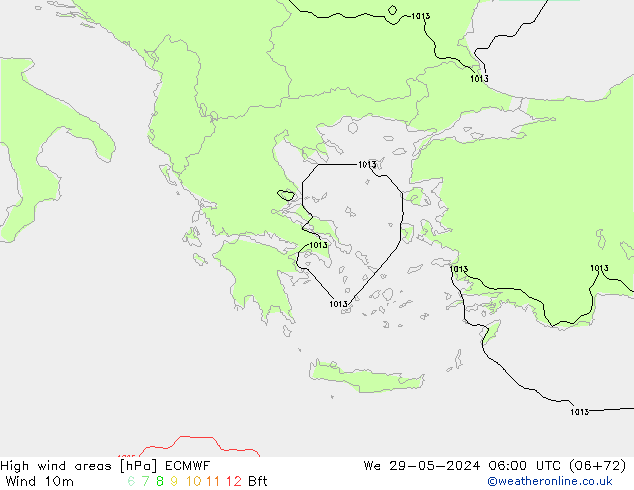 yüksek rüzgarlı alanlar ECMWF Çar 29.05.2024 06 UTC