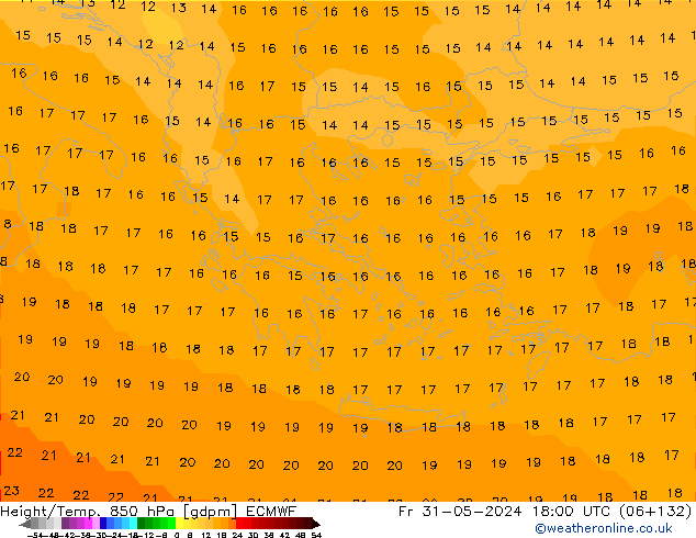 Geop./Temp. 850 hPa ECMWF vie 31.05.2024 18 UTC