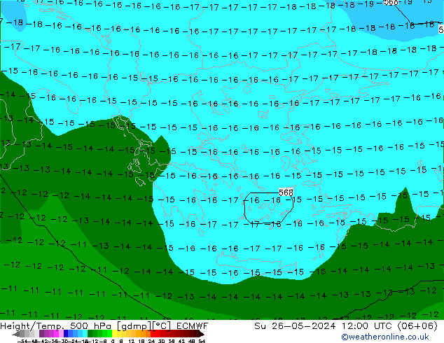 Height/Temp. 500 hPa ECMWF Dom 26.05.2024 12 UTC