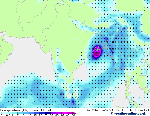 Yağış (6h) ECMWF Paz 26.05.2024 18 UTC