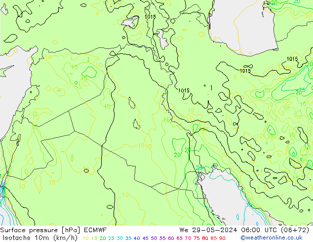 Isotachs (kph) ECMWF We 29.05.2024 06 UTC