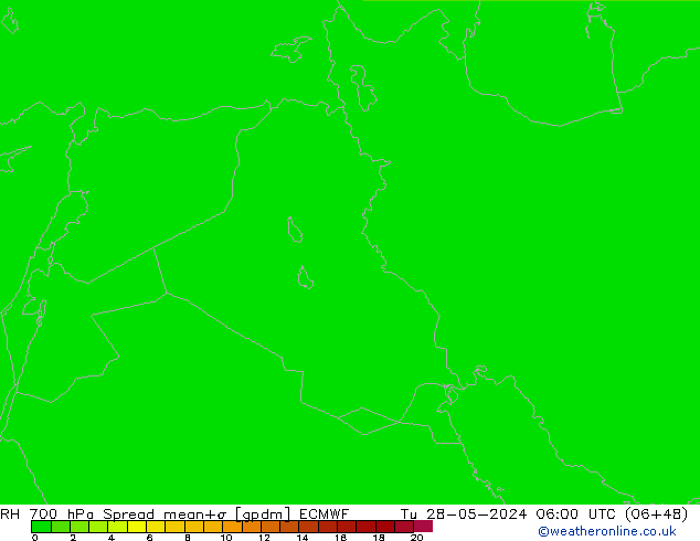 RH 700 hPa Spread ECMWF Di 28.05.2024 06 UTC