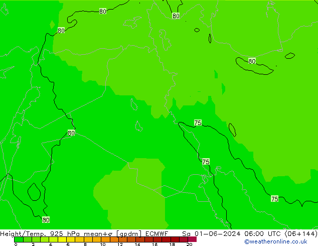 Hoogte/Temp. 925 hPa ECMWF za 01.06.2024 06 UTC