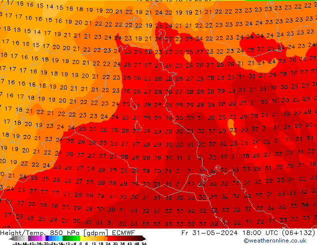 Height/Temp. 850 гПа ECMWF пт 31.05.2024 18 UTC