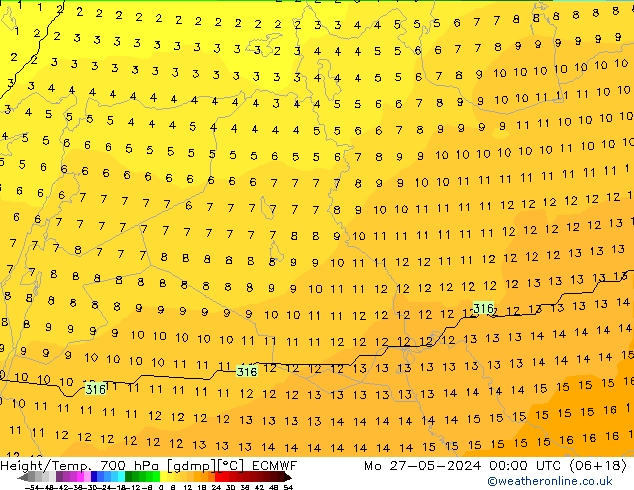 Hoogte/Temp. 700 hPa ECMWF ma 27.05.2024 00 UTC