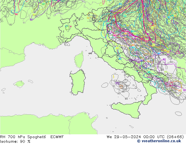 700 hPa Nispi Nem Spaghetti ECMWF Çar 29.05.2024 00 UTC