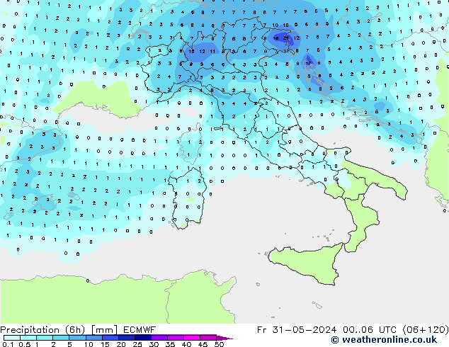 осадки (6h) ECMWF пт 31.05.2024 06 UTC