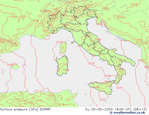 Atmosférický tlak ECMWF Ne 26.05.2024 18 UTC