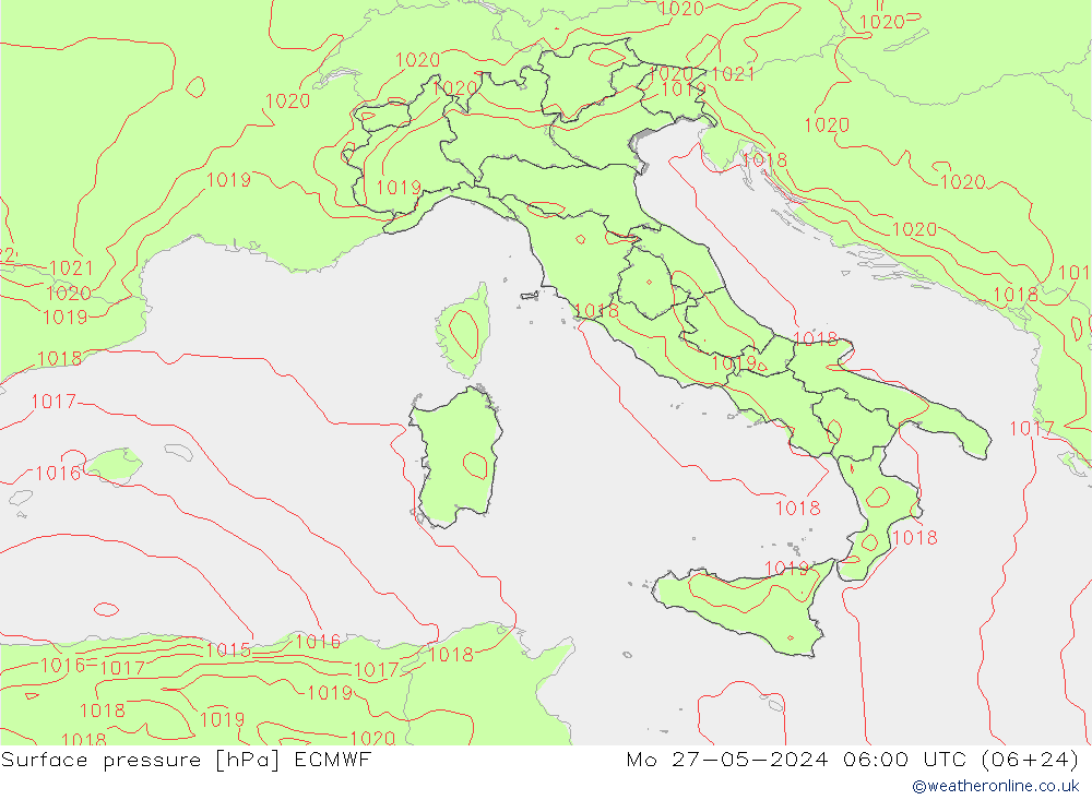 Pressione al suolo ECMWF lun 27.05.2024 06 UTC