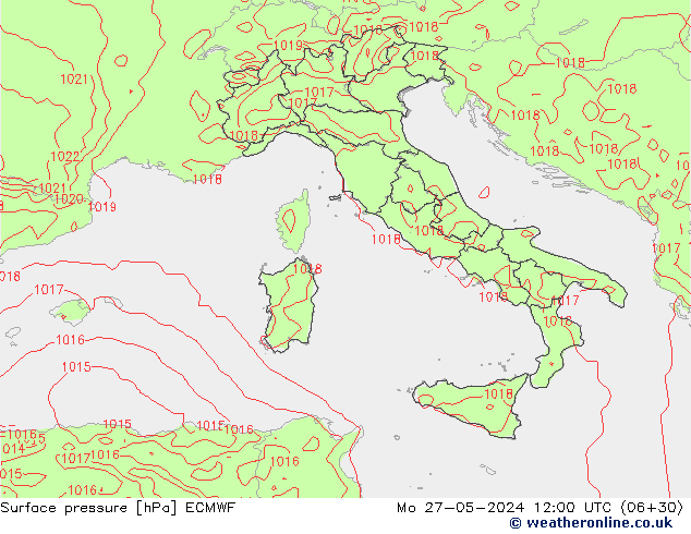 Presión superficial ECMWF lun 27.05.2024 12 UTC