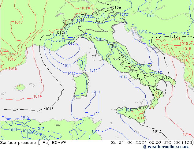 Bodendruck ECMWF Sa 01.06.2024 00 UTC